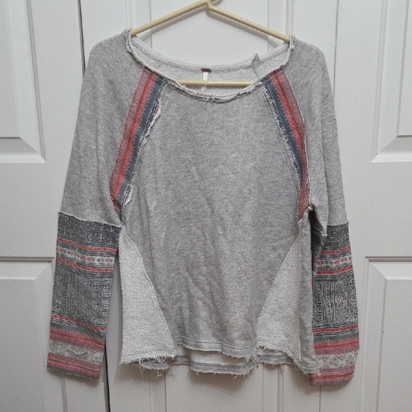 Free People Distressed Western Aztec Print Pullover Sweatshirt/ Small - Picture 2 of 6